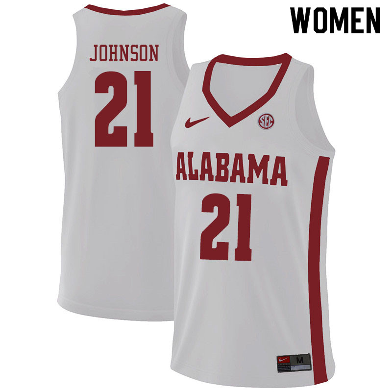 Women #21 Britton Johnson Alabama Crimson Tide College Basketball Jerseys Sale-White